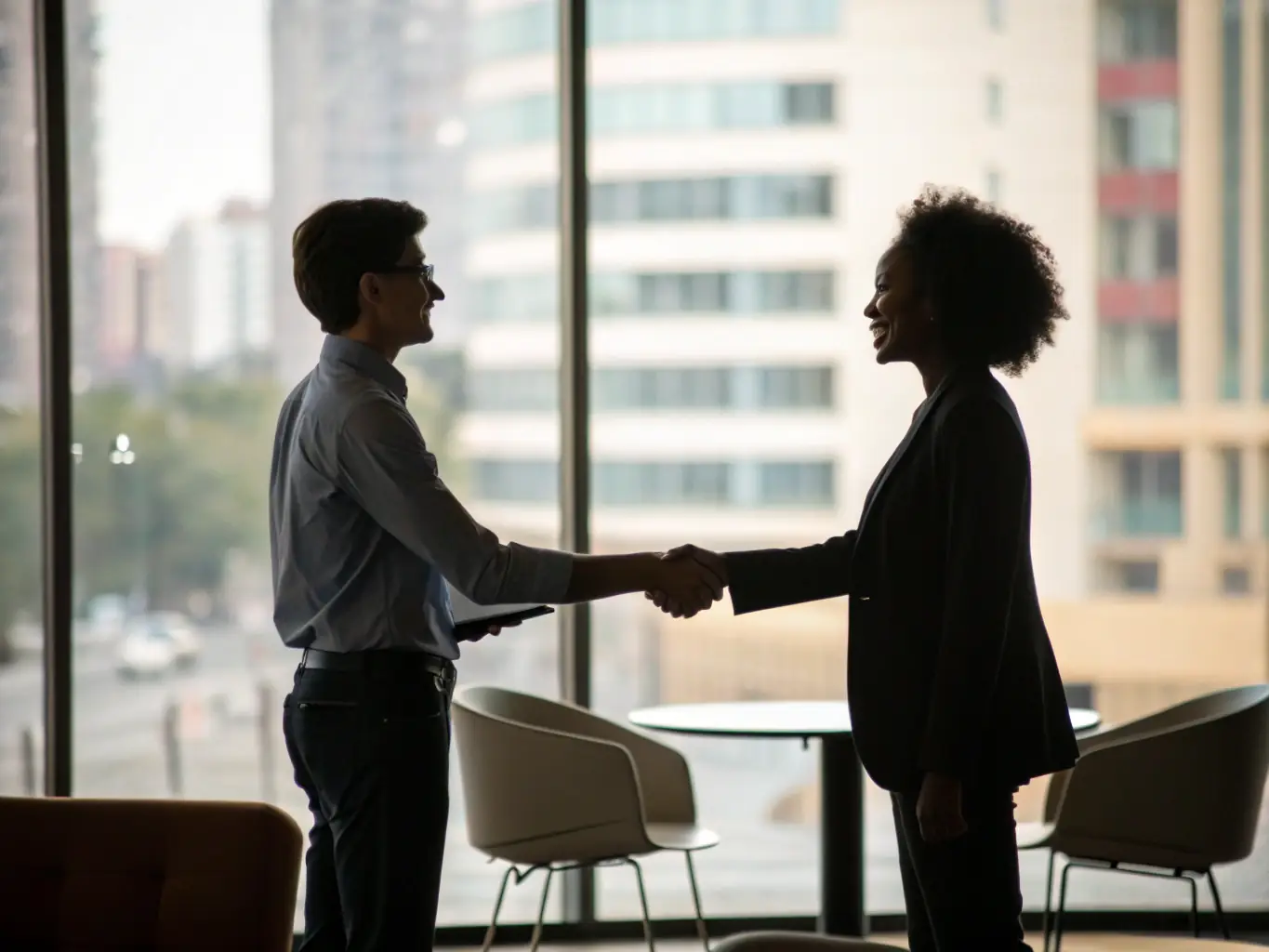 A handshake between two individuals representing HASTONMUSIC PRODUCTION and a corporate sponsor, symbolizing a partnership agreement.