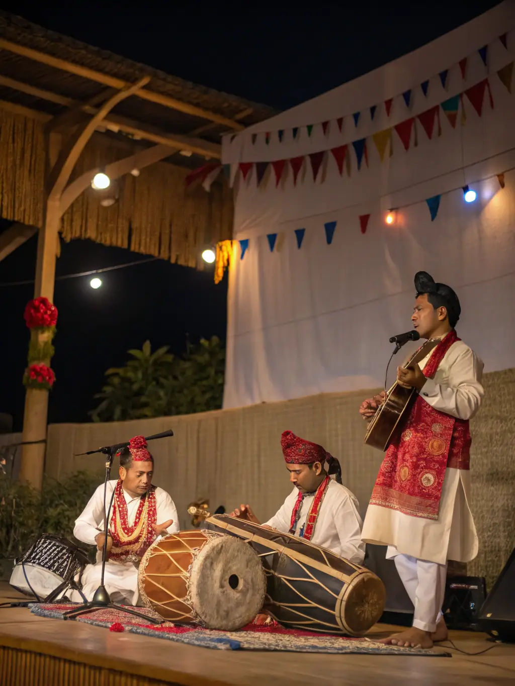 A photograph of a diverse group of musicians collaborating during a HASTONMUSIC PRODUCTION-sponsored cultural exchange program, emphasizing cross-cultural understanding and artistic collaboration.